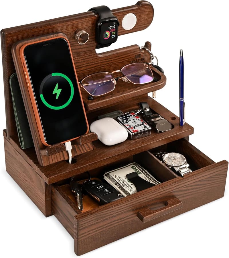 Husband's Anniversary Wood Phone Docking Station & Organizer