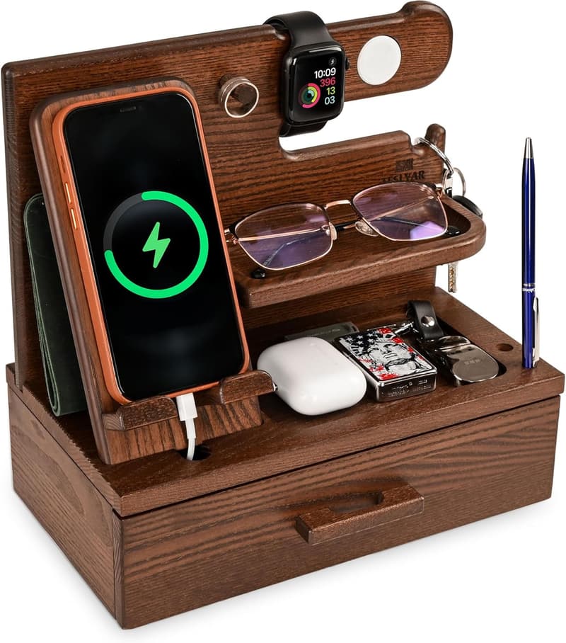 Husband's Anniversary Wood Phone Docking Station & Organizer