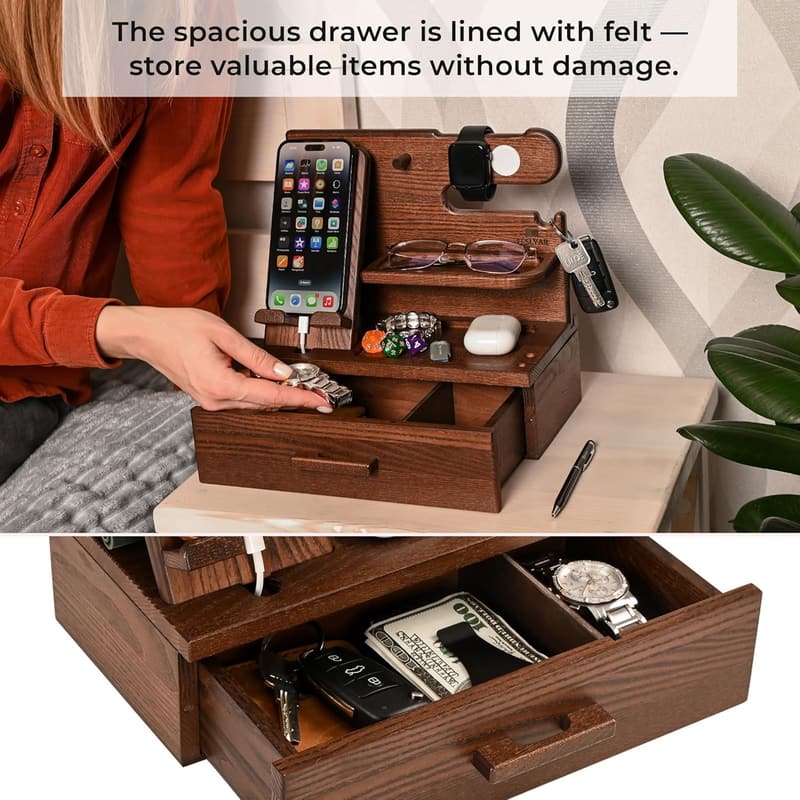 Husband's Anniversary Wood Phone Docking Station & Organizer