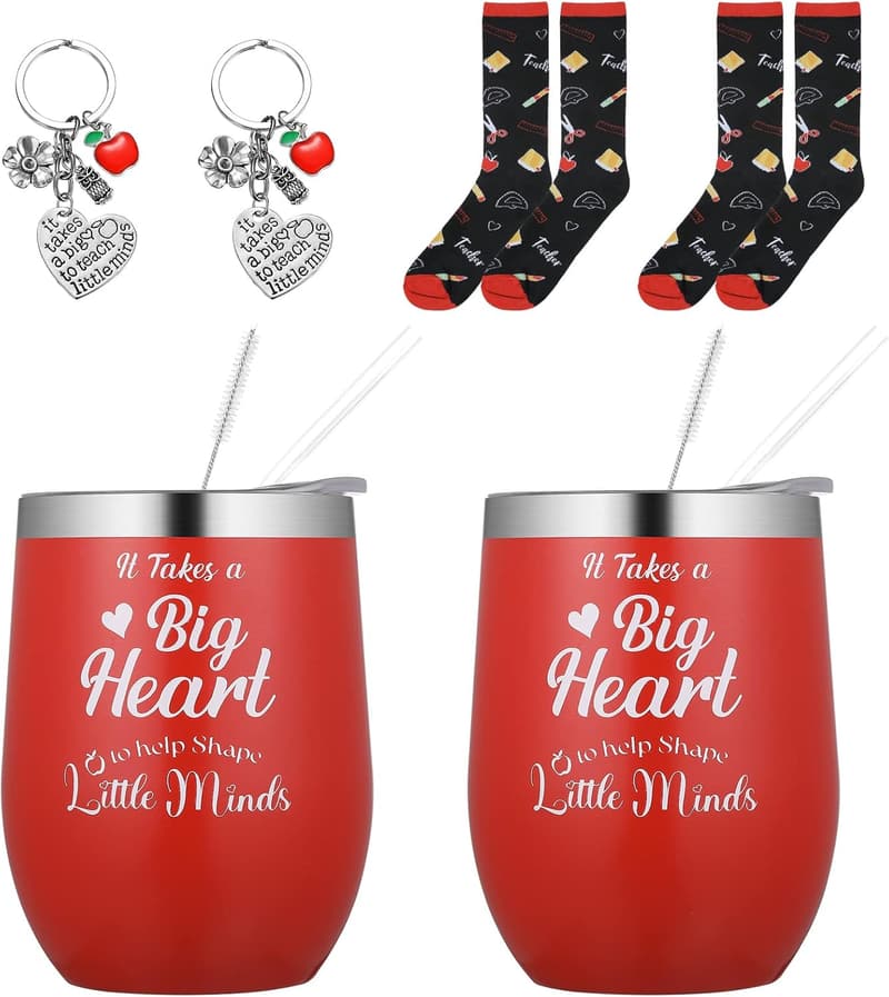 End of Year Teacher Gift Set: Tumbler, Keychain & Socks