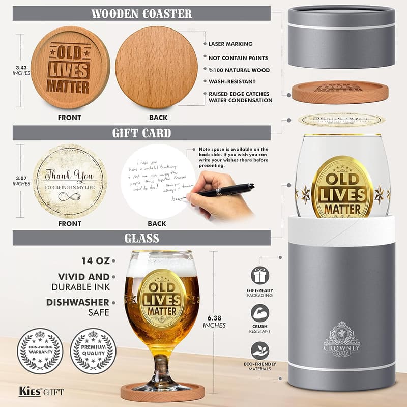 Personalized Drinking Glasses for Older Men - Unique Birthday Gift