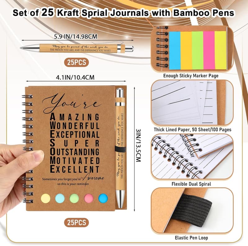 Employee Appreciation Gift Set - Inspirational Notebooks & Bamboo Pens