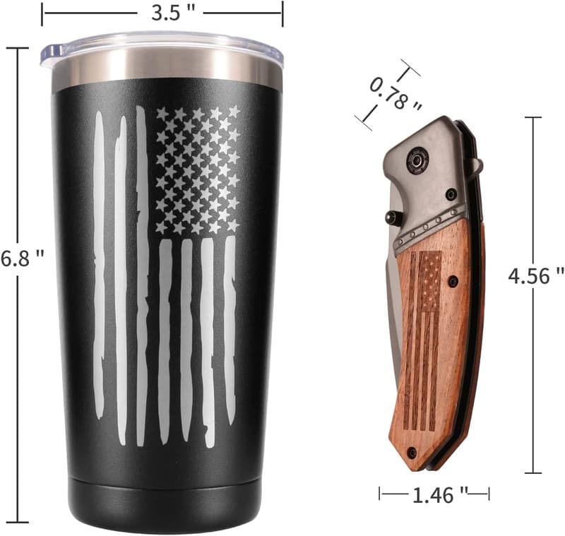 Patriotic Gift Set for Men: 20oz Tumbler, Mug & Pocket Knife