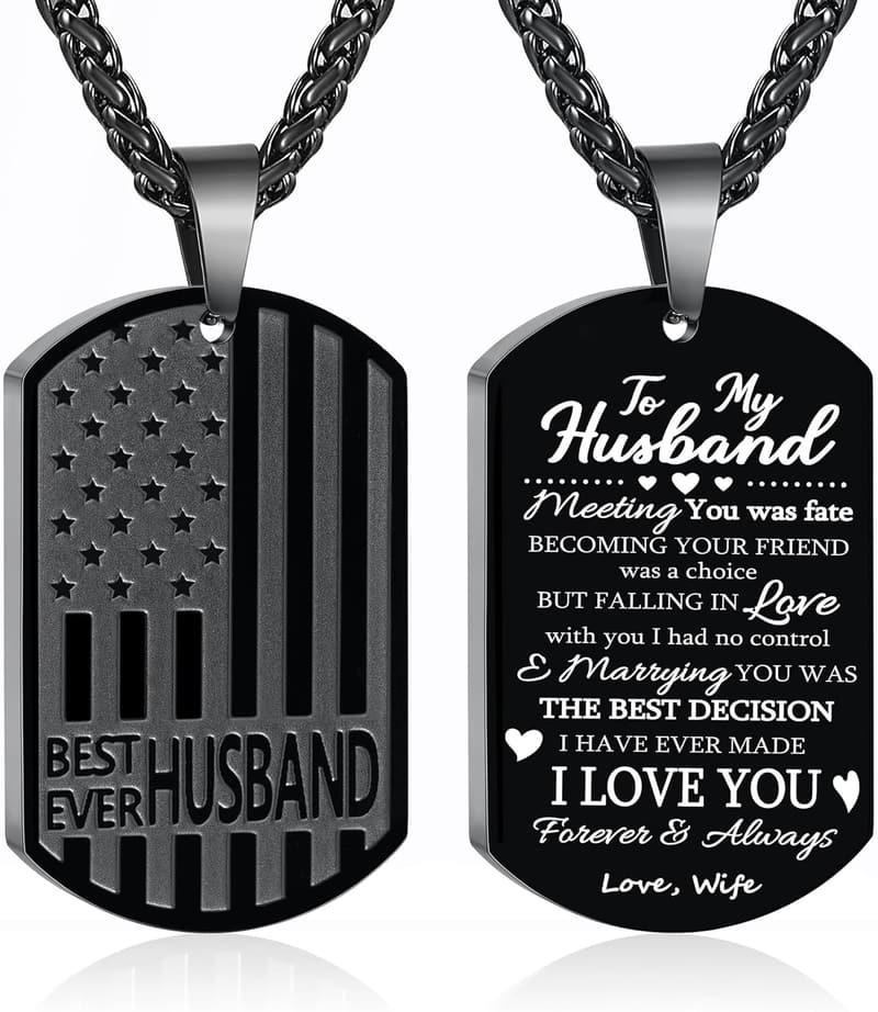 Father's Day Stainless Steel Flag Dog Tag Necklace