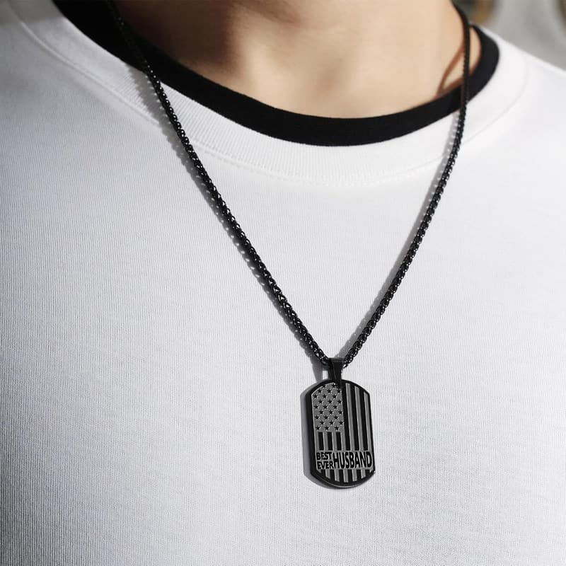 Father's Day Stainless Steel Flag Dog Tag Necklace
