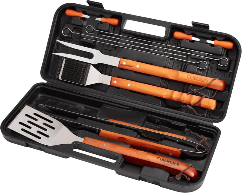 Durable 13-Piece Wooden Grill Tool Set for Men