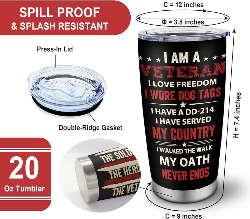 Military Retirement Tumbler 20oz - Navy, Army, Air Force, Marine Corps