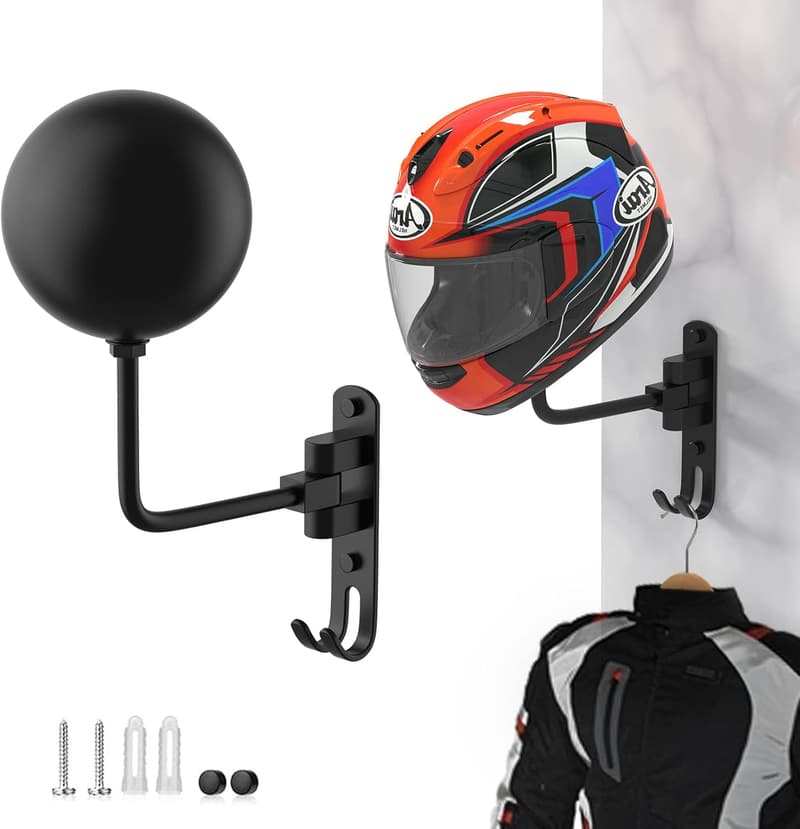 Motorcycle Helmet Wall Mount with 180° Swivel Holder