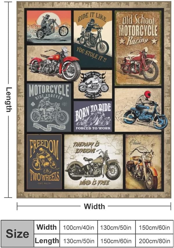 Motorcycle Throw Blanket for Men and Women - Soft Plush 50