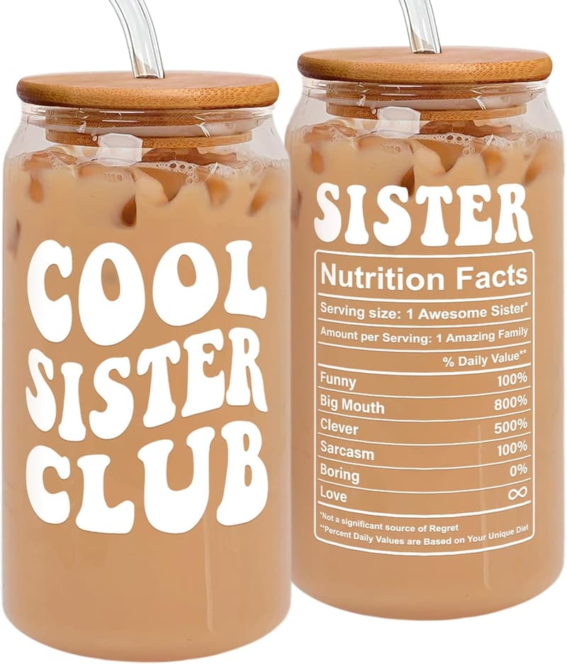 Birthday Gift for Sister - 16 oz 2-Sided Can Glass