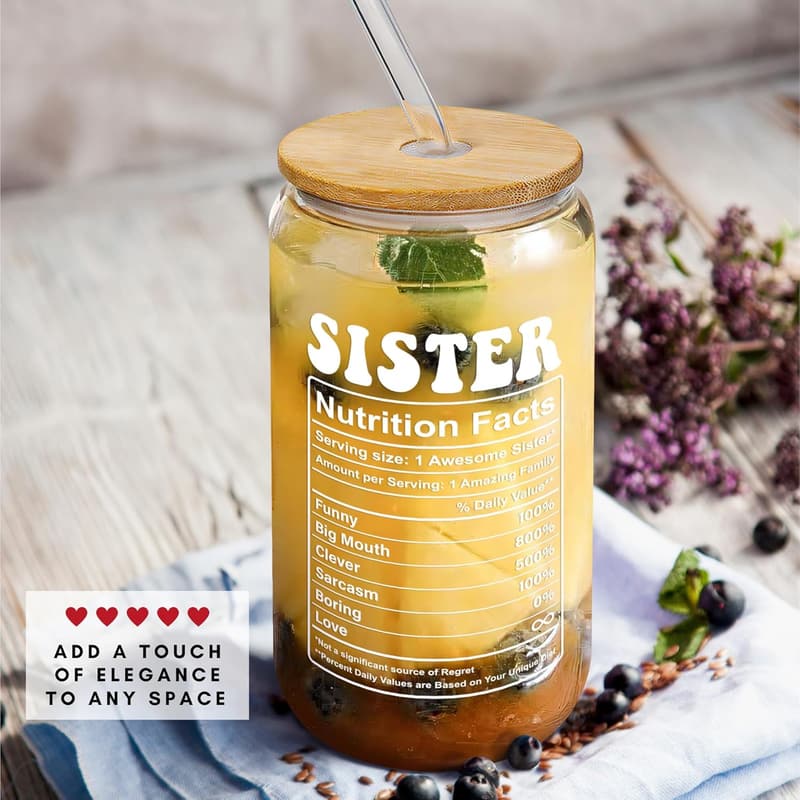 Birthday Gift for Sister - 16 oz 2-Sided Can Glass