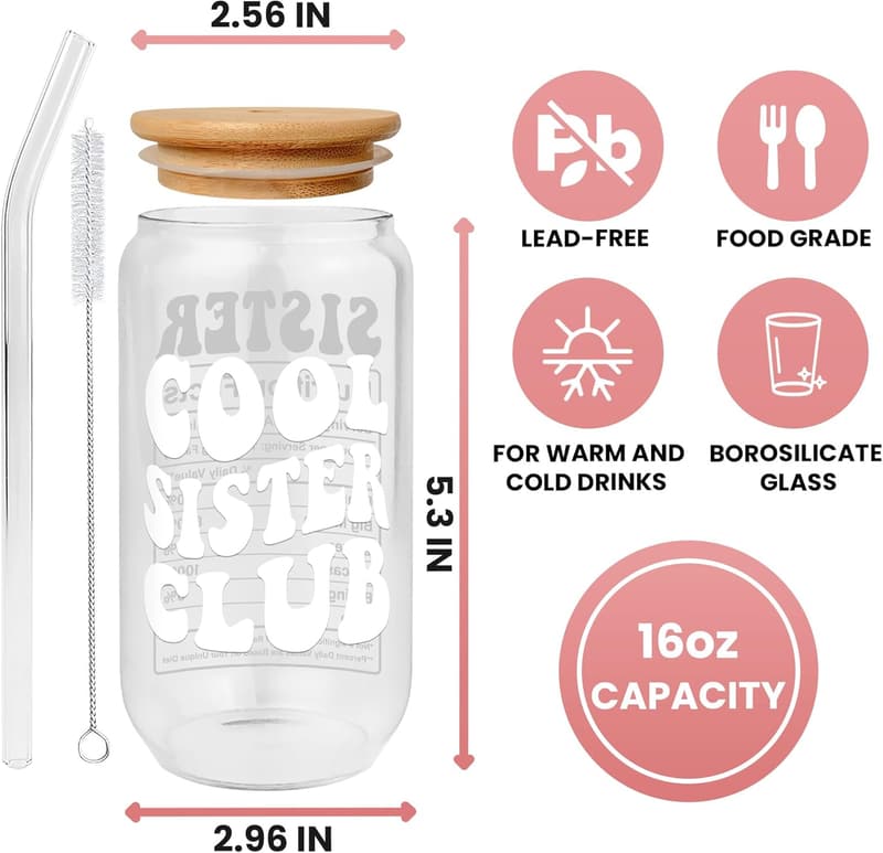 Birthday Gift for Sister - 16 oz 2-Sided Can Glass