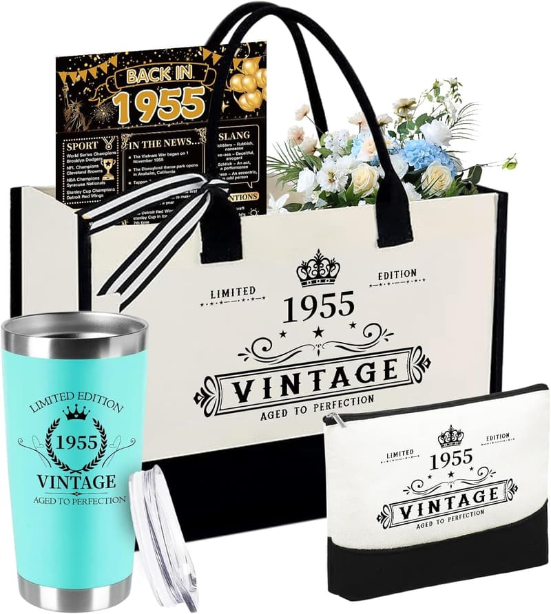 70th Birthday Gifts for Women - Canvas Beach Tote & Makeup Bag Set
