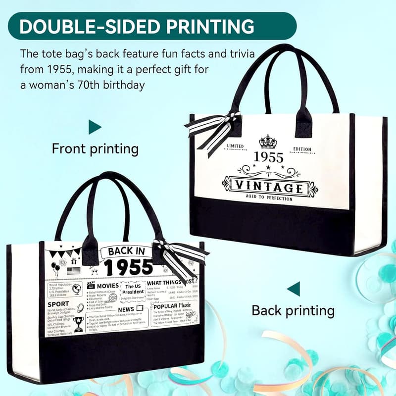 70th Birthday Gifts for Women - Canvas Beach Tote & Makeup Bag Set