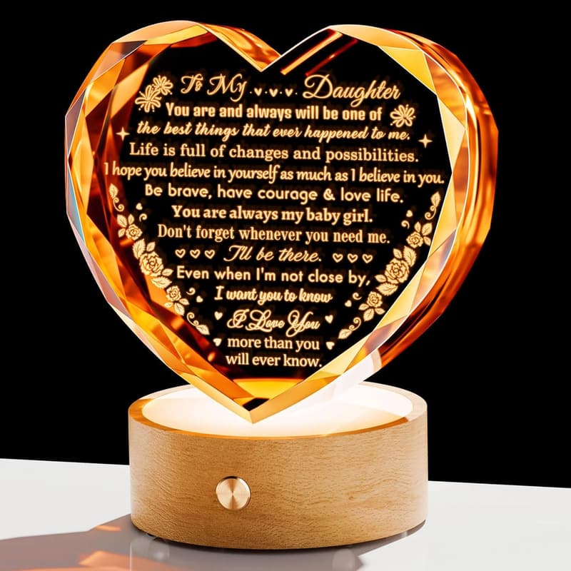 Daughter's Birthday Heart Crystal Keepsake with Colorful Base