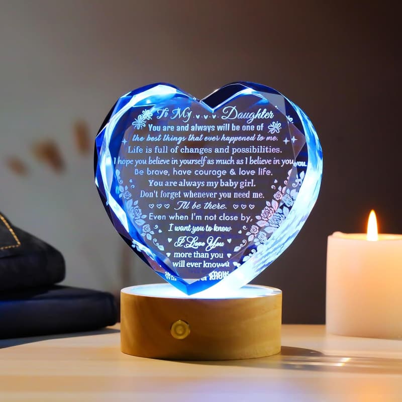 Daughter's Birthday Heart Crystal Keepsake with Colorful Base