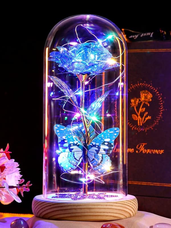 Eternal Blue Glass Rose - Birthday Gift for Women, Mothers Day