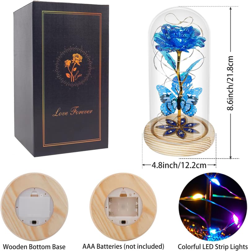 Eternal Blue Glass Rose - Birthday Gift for Women, Mothers Day