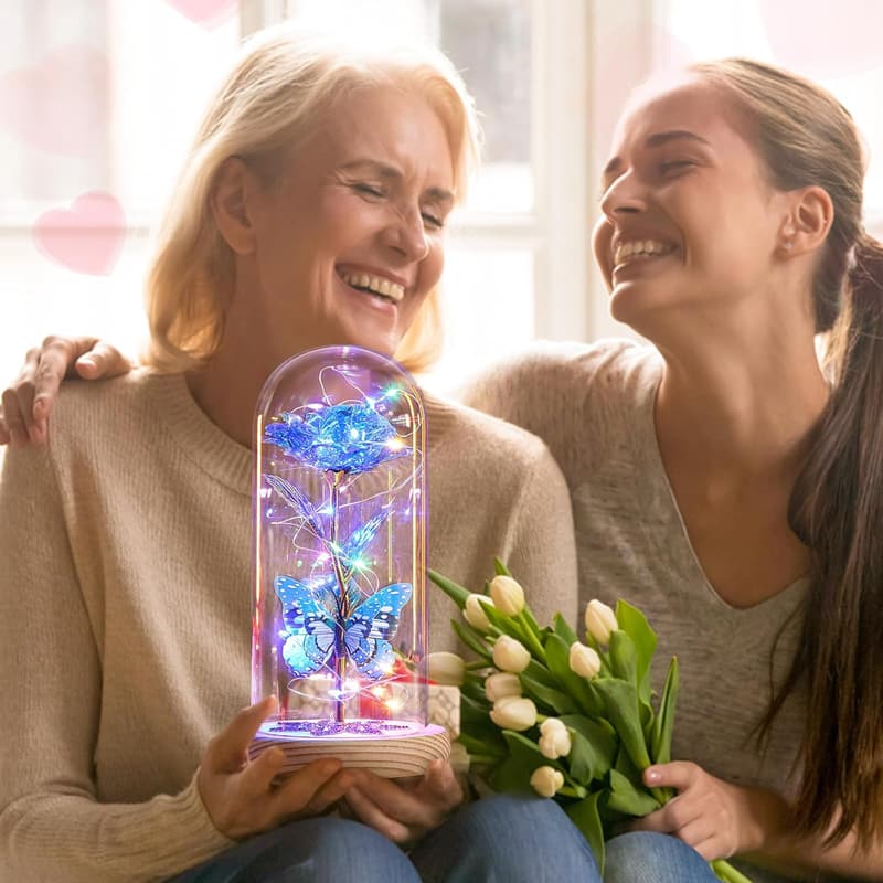 Eternal Blue Glass Rose - Birthday Gift for Women, Mothers Day