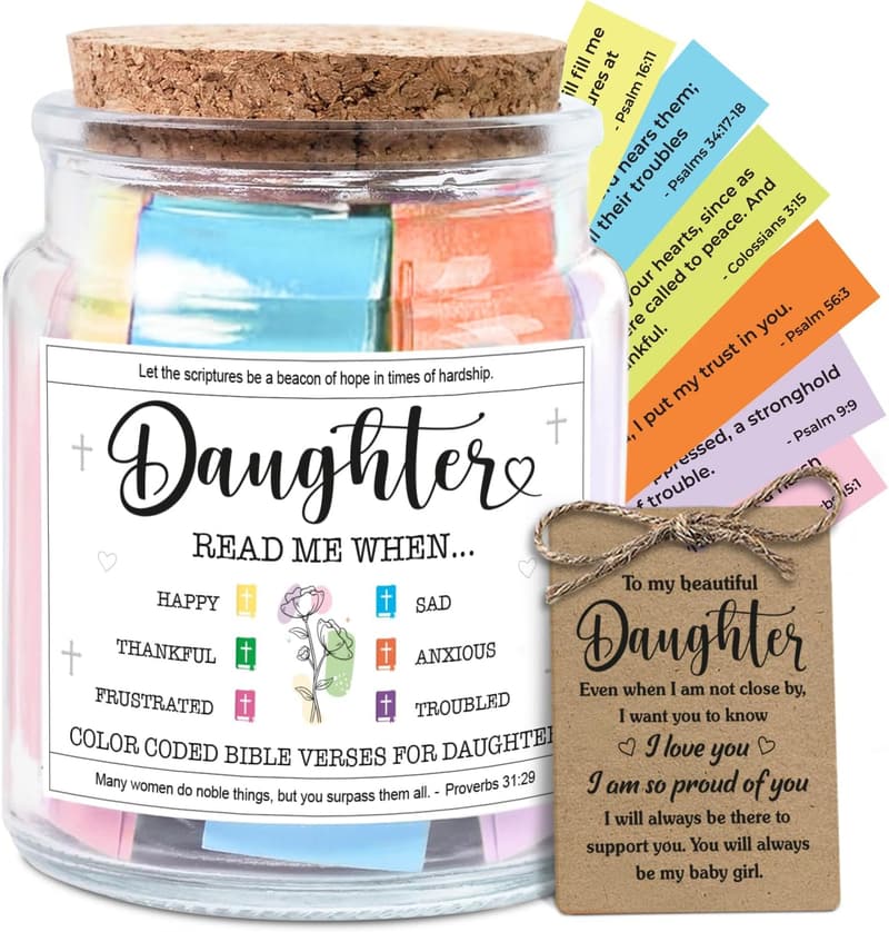 Daughter's Birthday Gift - Decorative Glass Scripture Jar with 92 Verses