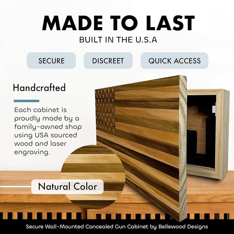Handcrafted American Flag Wall Gun Safe for Concealed Storage