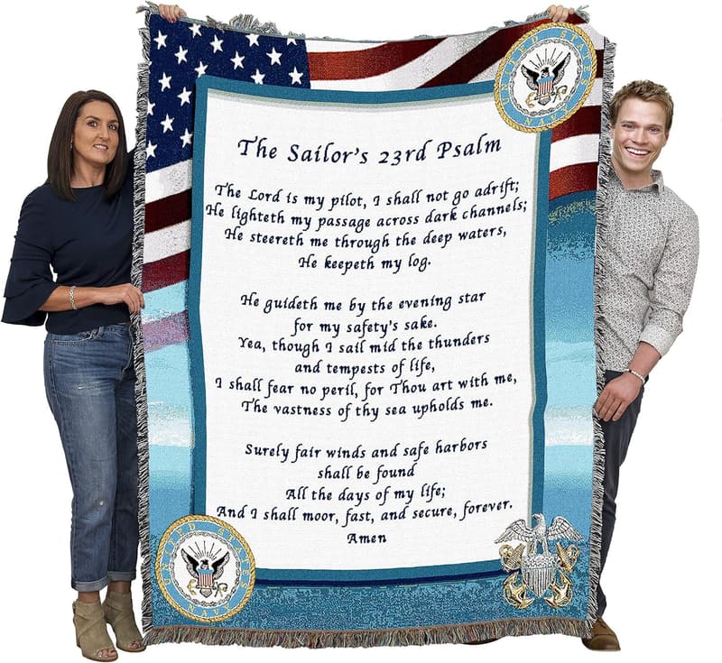 US Navy 23rd Psalm Cotton Tapestry Blanket - Made in USA (72x54)
