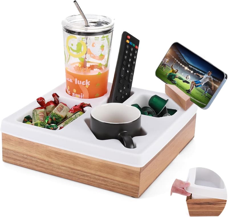 Couch Caddy Organizer Tray with Waterproof Cup Holder