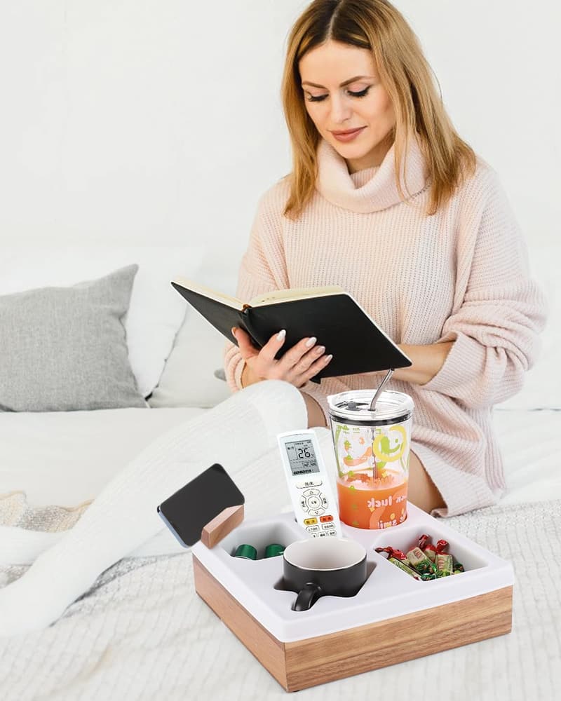 Couch Caddy Organizer Tray with Waterproof Cup Holder