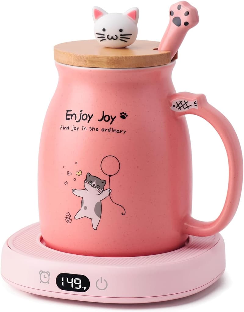 Cute Cat Mug Set with Electric Warmer for Home & Office