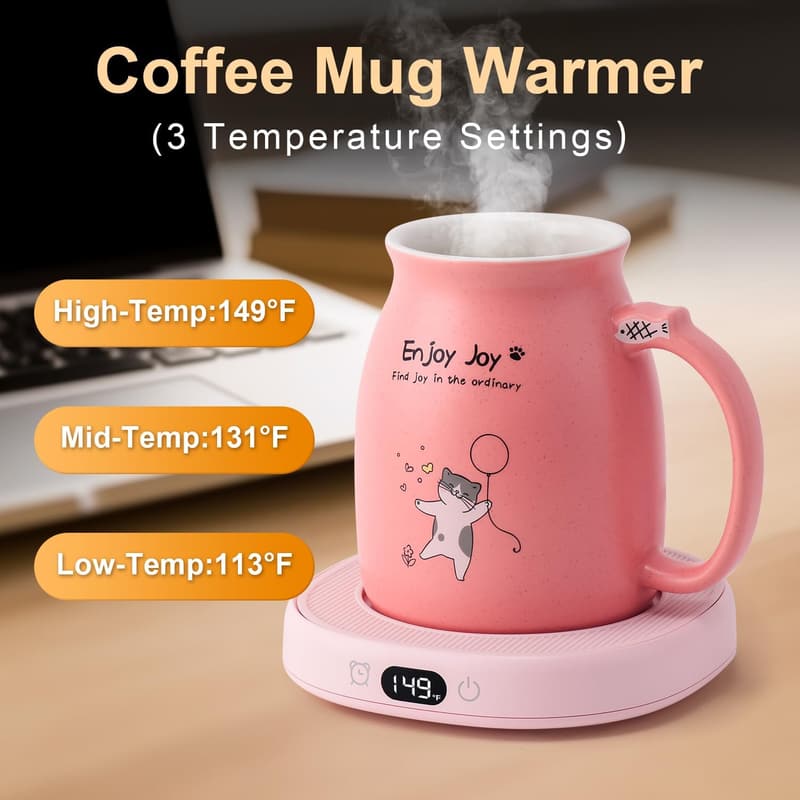 Cute Cat Mug Set with Electric Warmer for Home & Office