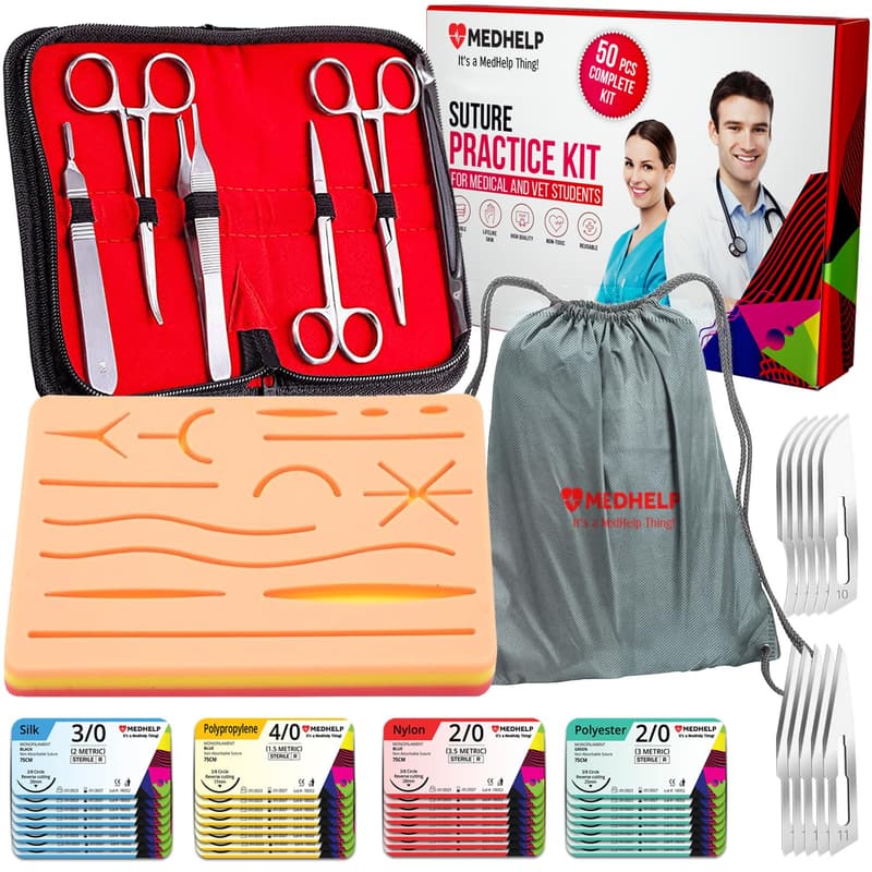 Suture Practice Kit for Medical Students - 50 PCS with Silicone Pad