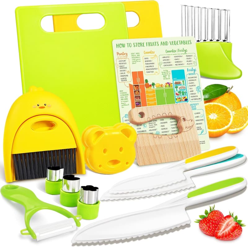 Kids Cooking Knife Set with Board & Tools - Gifts for Ages 2-10