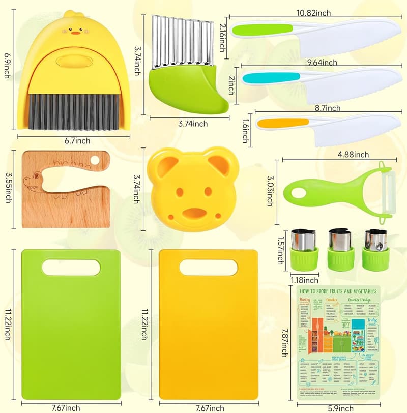 Kids Cooking Knife Set with Board & Tools - Gifts for Ages 2-10