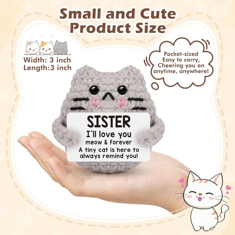 Handmade Crochet Cat Inspirational Gift for Sister's Birthday