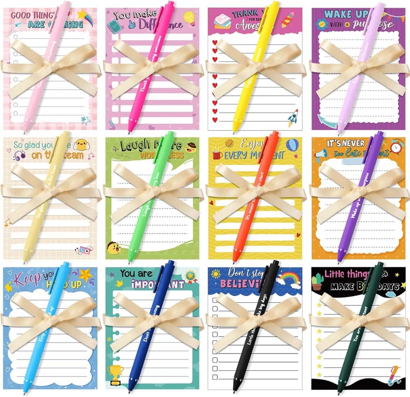 Employee Appreciation Gift Set: 12 Motivational Sticky Notepads & Pens