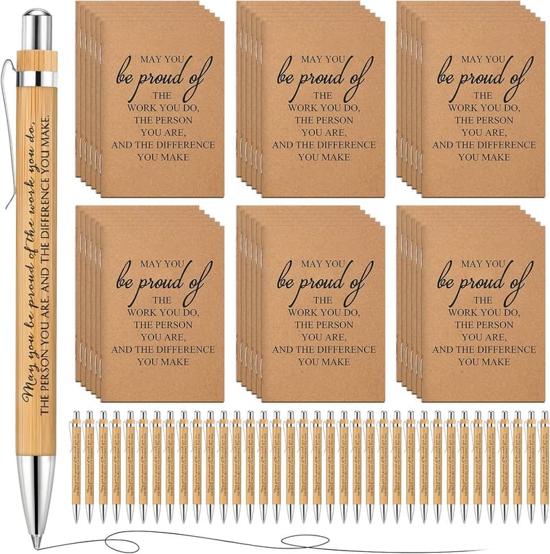 Employee Appreciation Gift Set: 72 Bamboo Pens & Notebooks