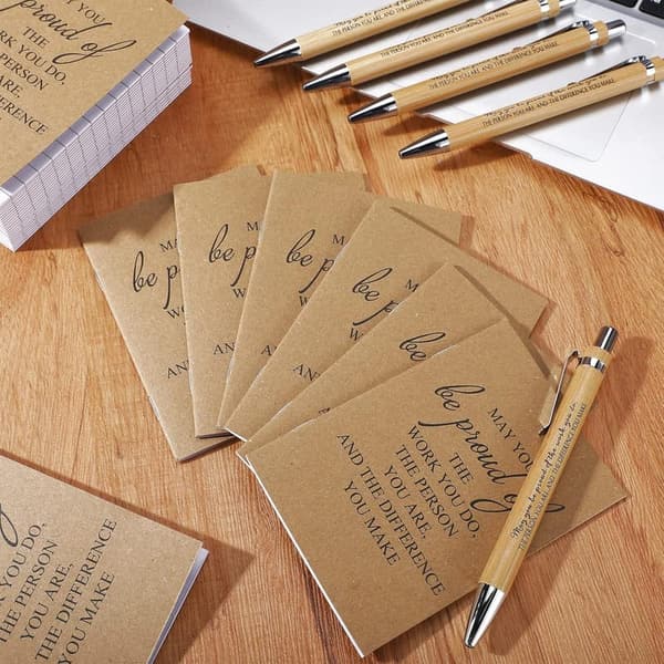 Employee Appreciation Gift Set: 72 Bamboo Pens & Notebooks