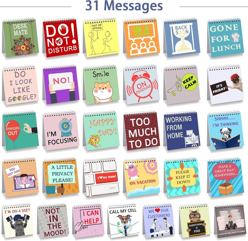 Funny Office Desk Sign - 30 Flip-Over Messages for Colleagues