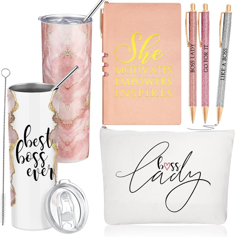 Boss’s Day Appreciation Gift Set for Women - 6pcs Marble Tumbler & More