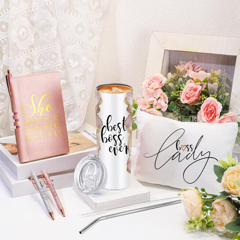 Boss’s Day Appreciation Gift Set for Women - 6pcs Marble Tumbler & More