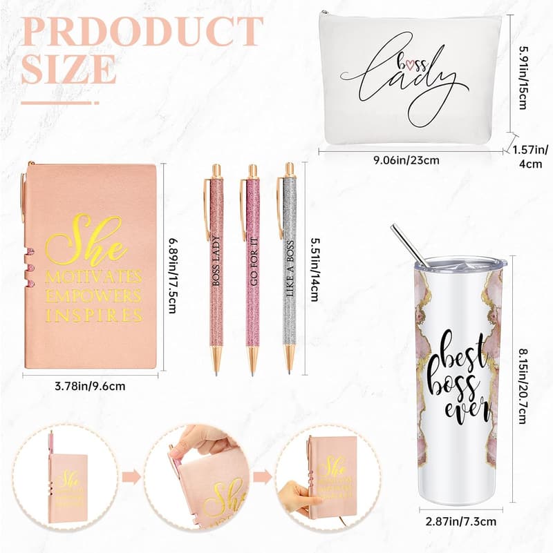 Boss’s Day Appreciation Gift Set for Women - 6pcs Marble Tumbler & More