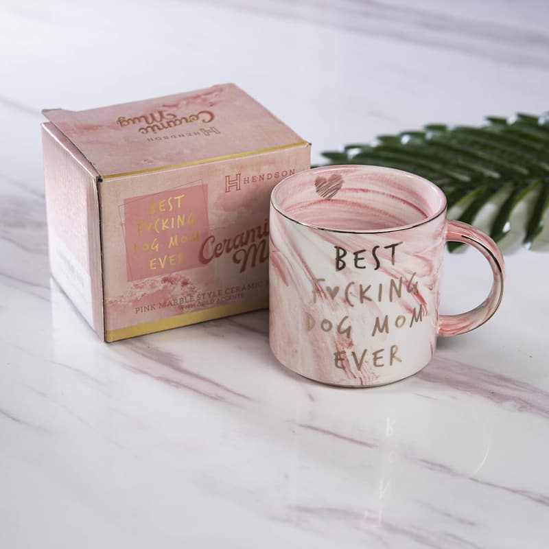 Funny Dog Mom Birthday Mug - Cute Pink Marble, 11.5oz