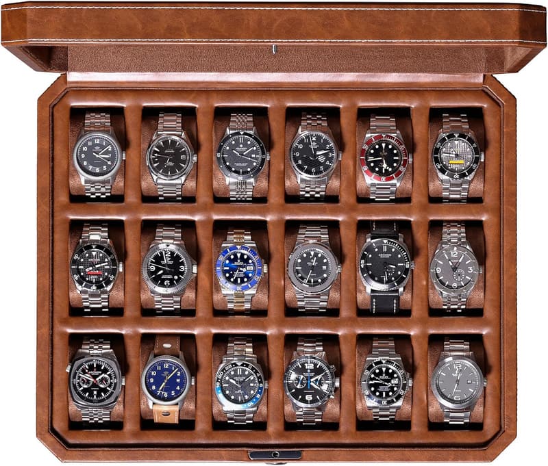 Luxury Watch Box for Men – 18-Slot Lockable Case with Glass Top