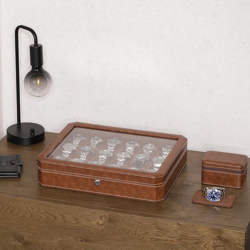 Luxury Watch Box for Men – 18-Slot Lockable Case with Glass Top