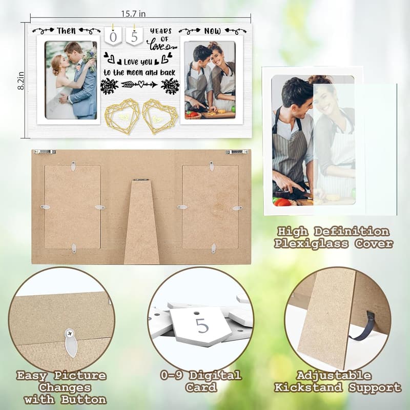 Anniversary Picture Frame for Couples - Holds Two 4x6 Photos