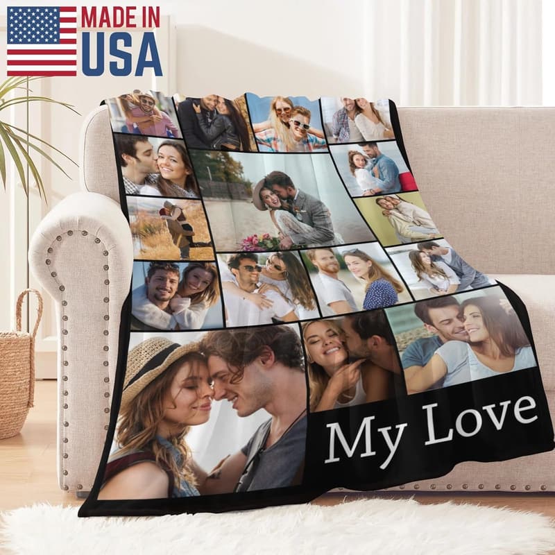 Personalized Photo Flannel Blanket for Her - Birthday & Valentine's