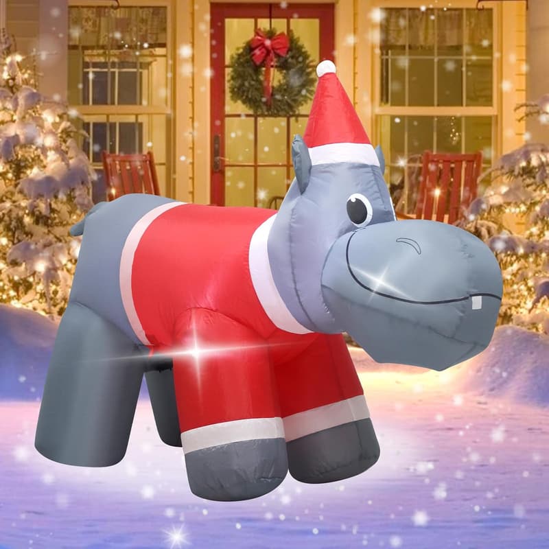Christmas Inflatable Hippo Decoration with Lights - 4FT