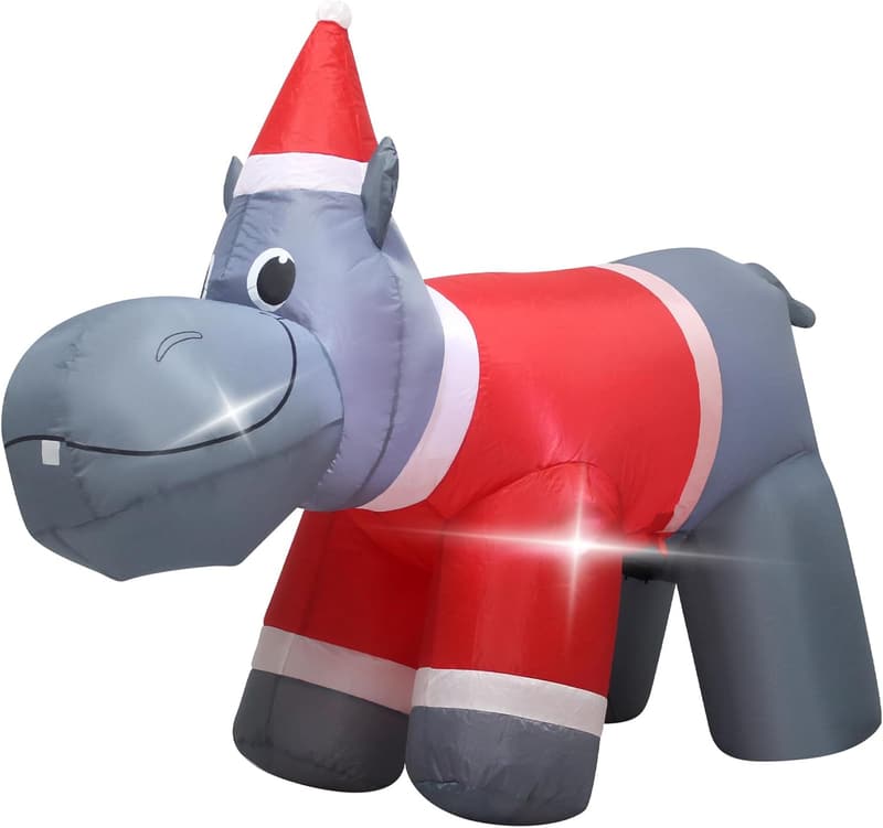 Christmas Inflatable Hippo Decoration with Lights - 4FT