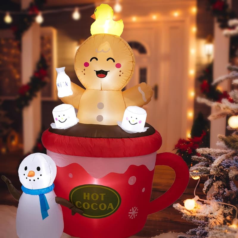 Christmas Inflatable Gingerbread Man with Snowman & Duck Decor