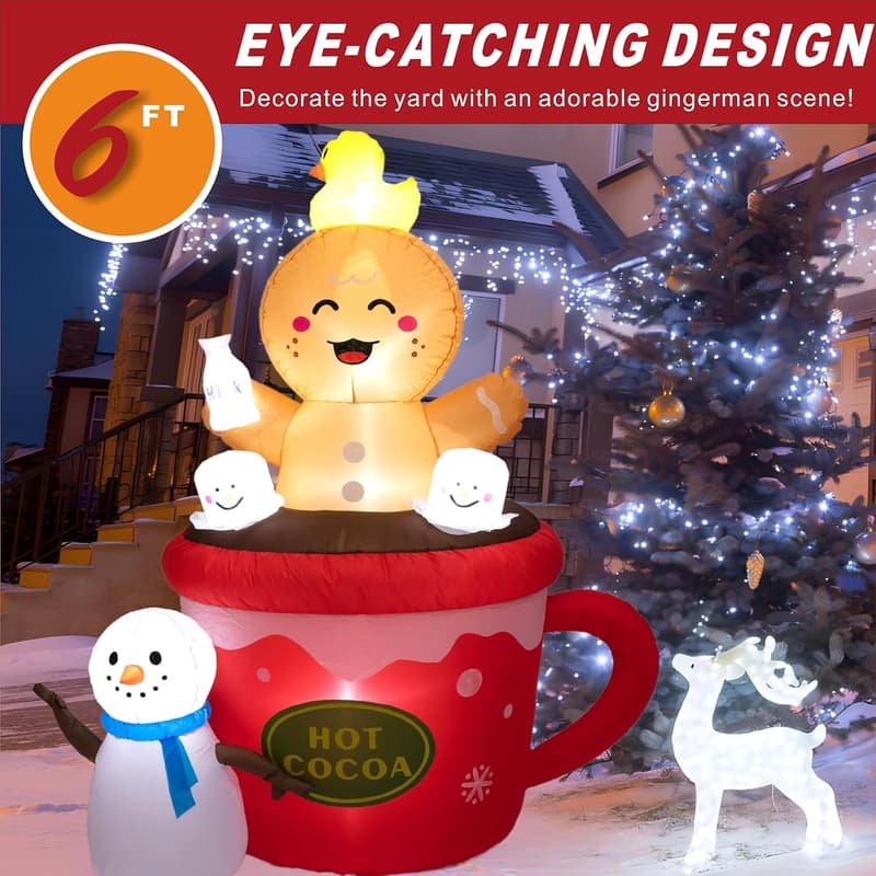 Christmas Inflatable Gingerbread Man with Snowman & Duck Decor